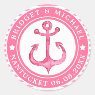 Aangepaste roze neautical Anchor Wedding Stickers