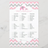 Aangepaste roze olifant baby shower bingo (Achterkant)