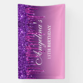Aangepaste roze Paarse druppelaar Glitter Birthday Spandoek (Verticaal)
