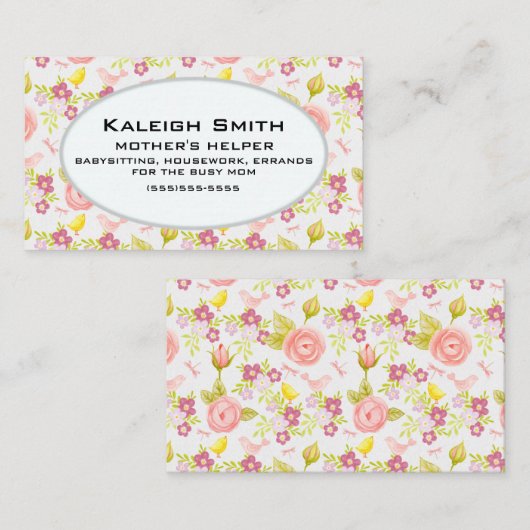 Aangepaste roze Paarse Floral-moeders Helper Contactkaartje (Voorkant / Achterkant)