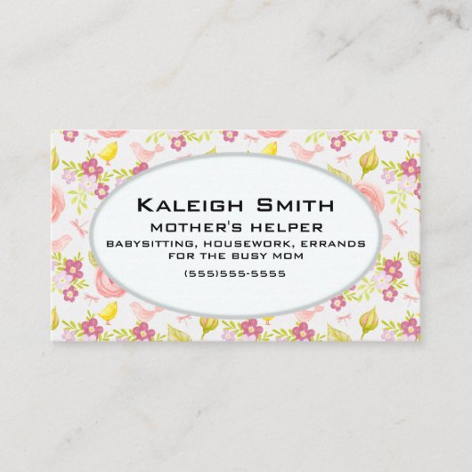 Aangepaste roze Paarse Floral-moeders Helper Contactkaartje (Voorkant)