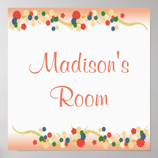 Aangepaste roze peach Aziatische Floral Sjabloon Poster (Voorkant)