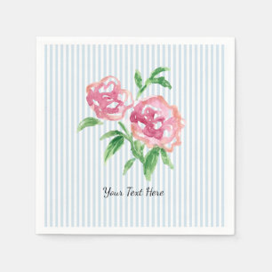 Aangepaste Roze Pioen Bloem Schildering Blauwe Str Servet