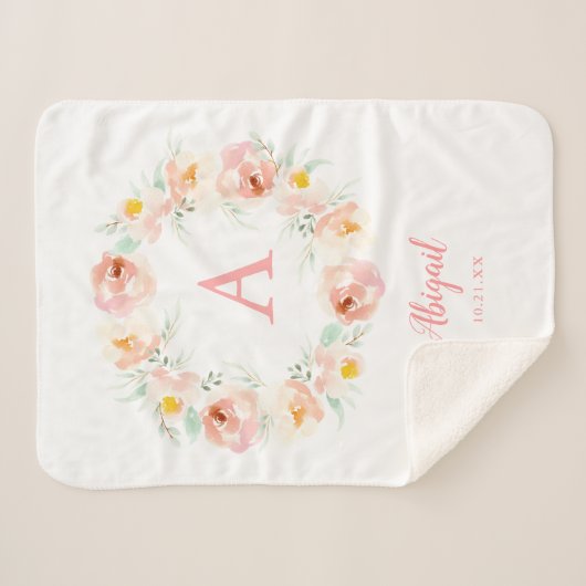 Aangepaste roze pioen bloemenkrans Sherpa deken (Voorkant (horizontaal))