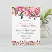 Aangepaste roze pony Floral Wedding Kaart (Staand voorkant)