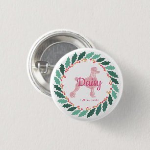 Aangepaste Roze Poodle Silhouet Kerst Knop Ronde Button 3,2 Cm