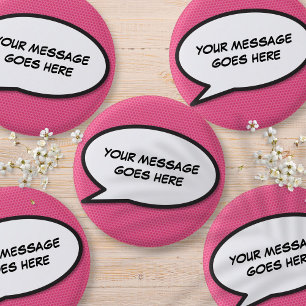 Aangepaste roze pret cartoon tekstballon ronde button 3,2 cm