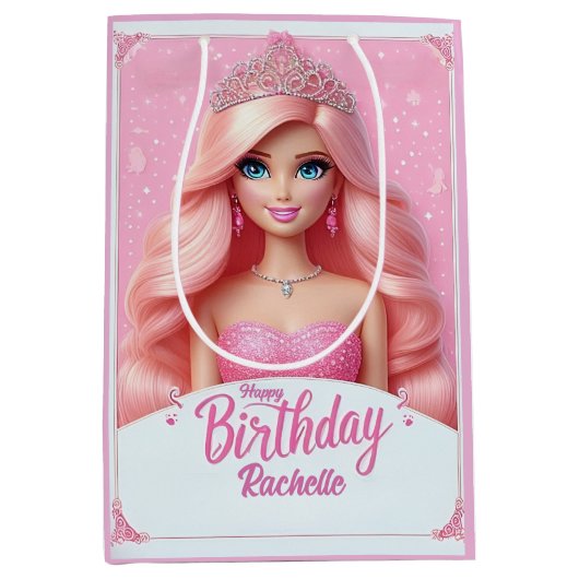 Aangepaste Roze Prinses Gefeliciteerd Medium Cadeauzakje (Voorkant)