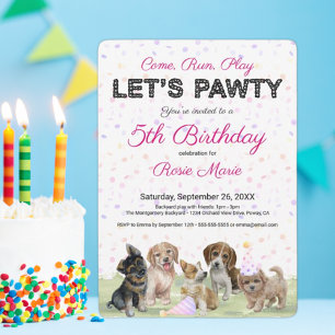 Aangepaste roze puppy Dog Birthday Party Kaart