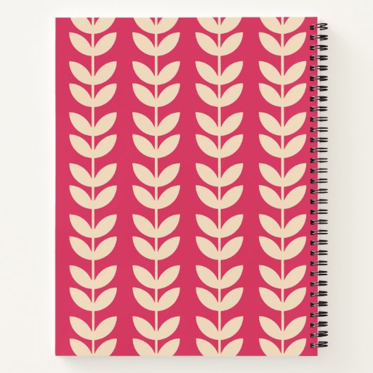 Aangepaste Roze Retro Vibe Leaf Patroon Monogram Notitieboek (Achterkant)