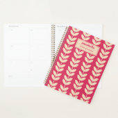 Aangepaste Roze Retro Vibe Leaf Patroon Monogram Planner (Display)