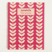 Aangepaste Roze Retro Vibe Leaf Patroon Monogram Planner (Voorkant)