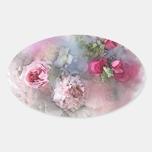 Aangepaste roze rode rozen lege waterverftekeninge ovale sticker