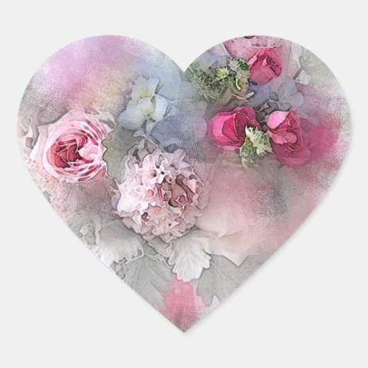 Aangepaste Roze Rode Rozen Waterverf Lege Sjabloon Hart Sticker (Voorkant)