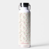 Aangepaste Roze Roos Bloemige Monogram Waterfles (Voorkant)