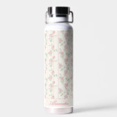 Aangepaste Roze Roos Bloemige Monogram Waterfles (Achterkant)