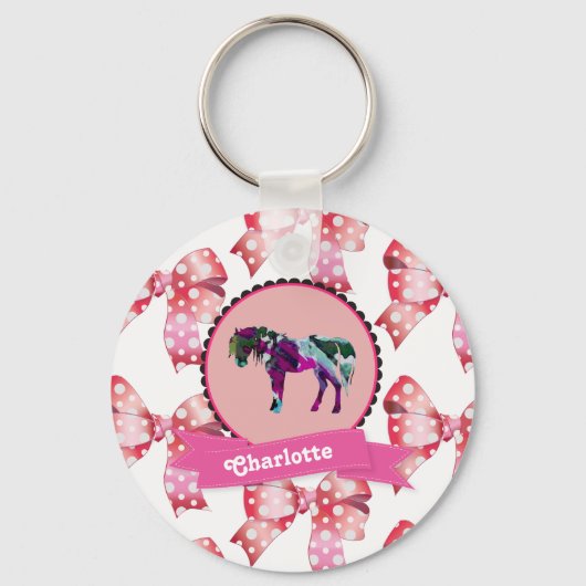 Aangepaste roze roze moderne Pony Sleutelhanger (Voorkant)