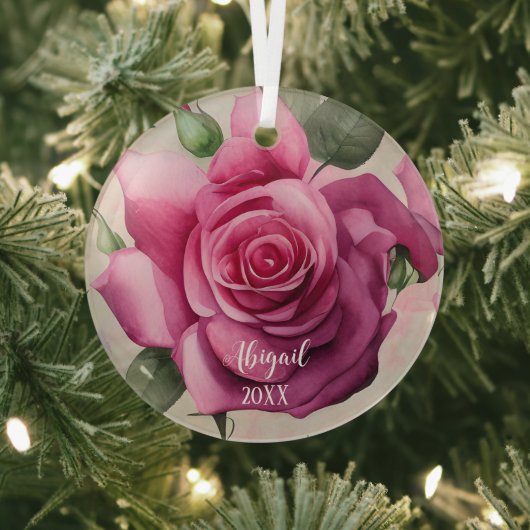 Aangepaste roze rozen bloemen kerstmis glas ornament (Insitu)