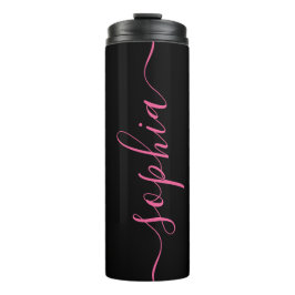 Aangepaste Roze Script Naam Zwarte Thermische Tumb Thermosbeker