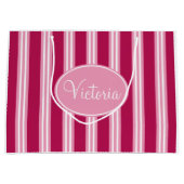 Aangepaste roze Snoep Stripe Gift Bag Large Cadeauzakje (Voorkant)