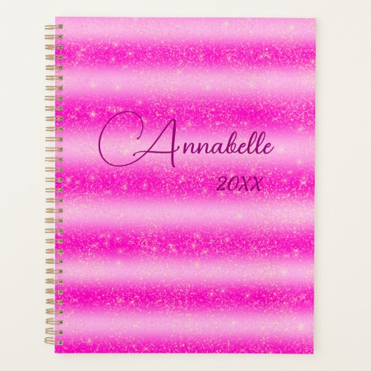Aangepaste roze strepen glitter planner (Voorkant)