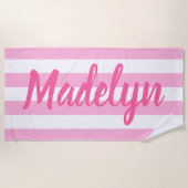 Aangepaste roze Striped Script-naam Strandlaken (Voorkant)