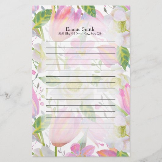 Aangepaste roze tulpen en groene bladeren briefpapier (Voorkant)
