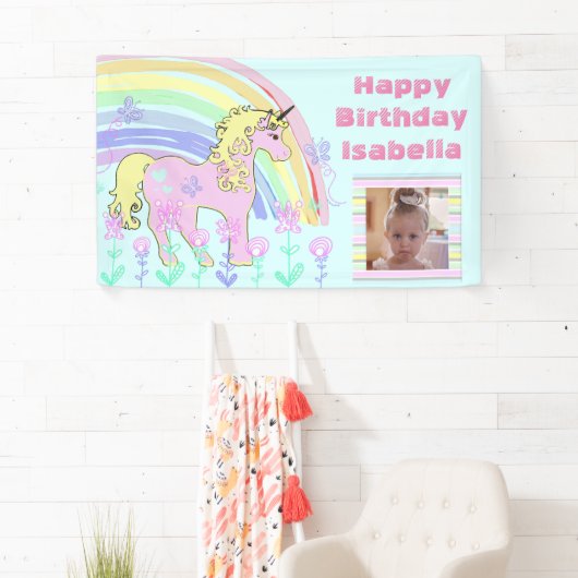 Aangepaste roze unicorn regenboogbanner spandoek (Insitu)