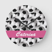 Aangepaste roze Voetbal Patroon Ronde Klok (Voorkant)
