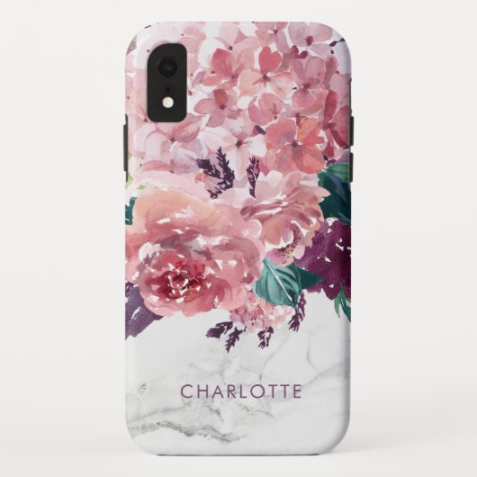 Aangepaste  roze Waterverf Floral Marble Case-Mate iPhone Case (Achterkant)