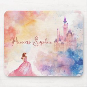 Aangepaste Roze Waterverf Prinsessenkasteel Cute Muismat