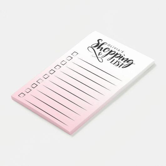 Aangepaste roze winkellijst post-it® notes (Schuin)