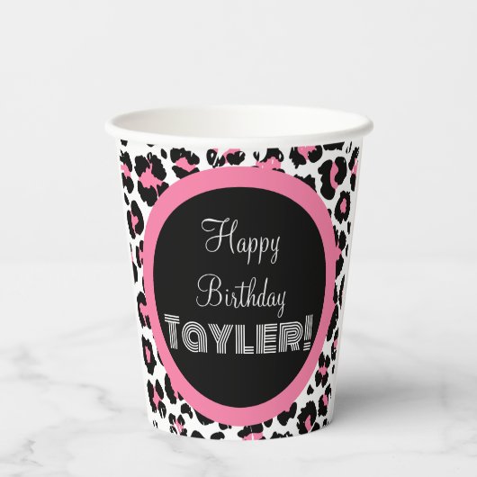 Aangepaste roze zwarte en witte Cheetah afdrukken Papieren Bekers (Achterkant)