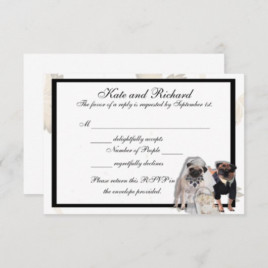 Aangepaste RSVP-kaarten voor pug Weddenschap RSVP Kaartje (Voorkant / Achterkant)