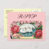 Aangepaste RSVP-Rozen en zwanen Briefkaart (Voorkant / Achterkant)