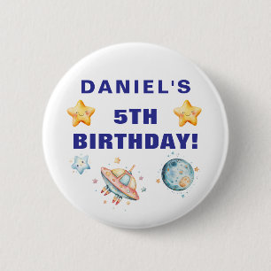 Aangepaste ruimte-thema Kids verjaardagsfeestje Ronde Button 5,7 Cm