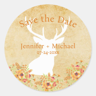 Aangepaste Rustic Deer Bouquet Save the Date Ronde Sticker