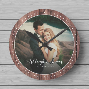 Aangepaste Rustic Modern Weddenschap Foto's Ronde Klok