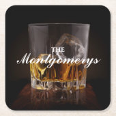 Aangepaste Rustic Whiskey Rocks Vierkante Kartonnen Onderzetter (Voorkant)