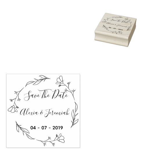 Aangepaste rustieke bloemen opslaan van de datum 	rubberstempel (Gestempeld)