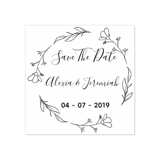 Aangepaste rustieke bloemen opslaan van de datum 	rubberstempel (Afrduk)