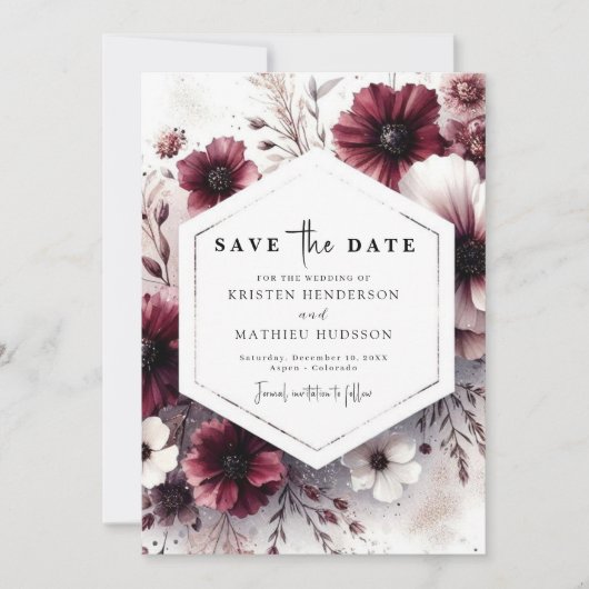 Aangepaste rustieke Bourgondische bruiloft Save The Date (Voorkant)