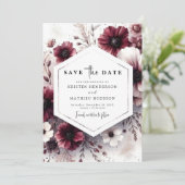 Aangepaste rustieke Bourgondische bruiloft Save The Date (Staand voorkant)