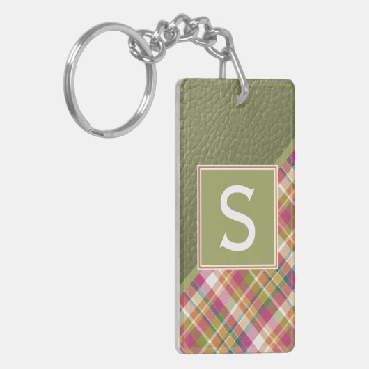 Aangepaste rustieke groene streep geruite patroon sleutelhanger (Voorkant Links)