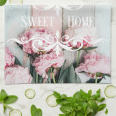 Aangepaste rustieke houten Roze Blauwe verf Bloem Theedoek (Gevouwen)