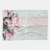 Aangepaste rustieke houten Roze Blauwe verf Bloem Theedoek (Horizontaal)
