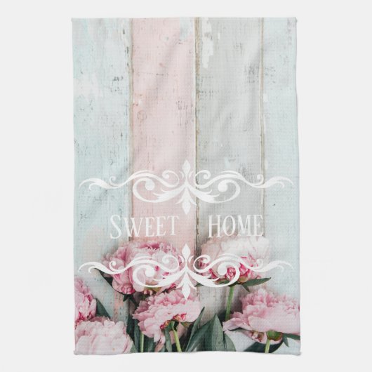 Aangepaste rustieke houten Roze Blauwe verf Bloem Theedoek (Verticaal)