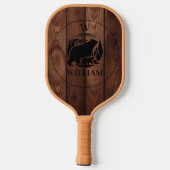 Aangepaste Rustieke Houten Textuur & Beer Monogram Pickleball Paddle (Achterkant)
