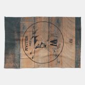 Aangepaste Rustieke Houtstructuur & Hert Monogram Theedoek (Horizontaal)