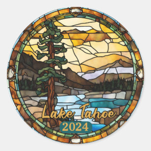 Aangepaste rustieke Lake Tahoe Faux Glas in lood Ronde Sticker